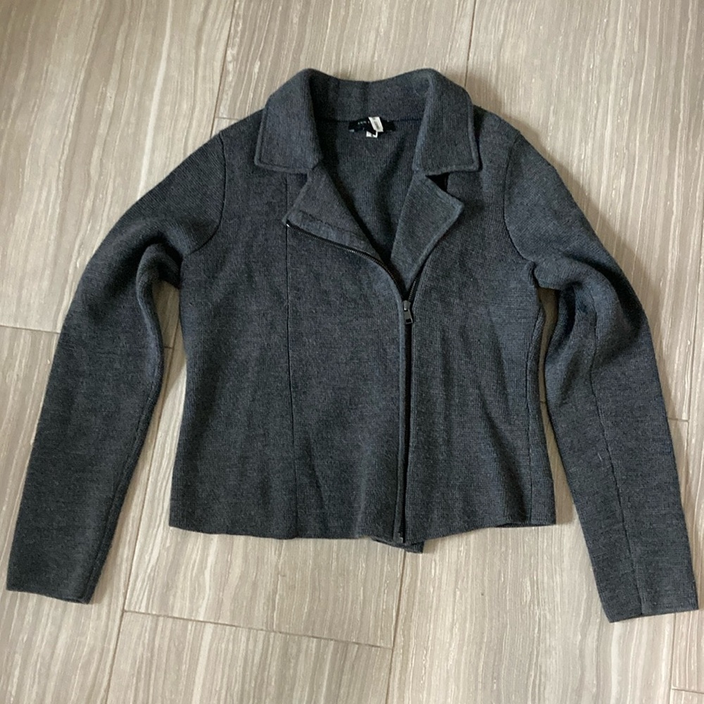 Ann Taylor cropped moto sweater wool blend
